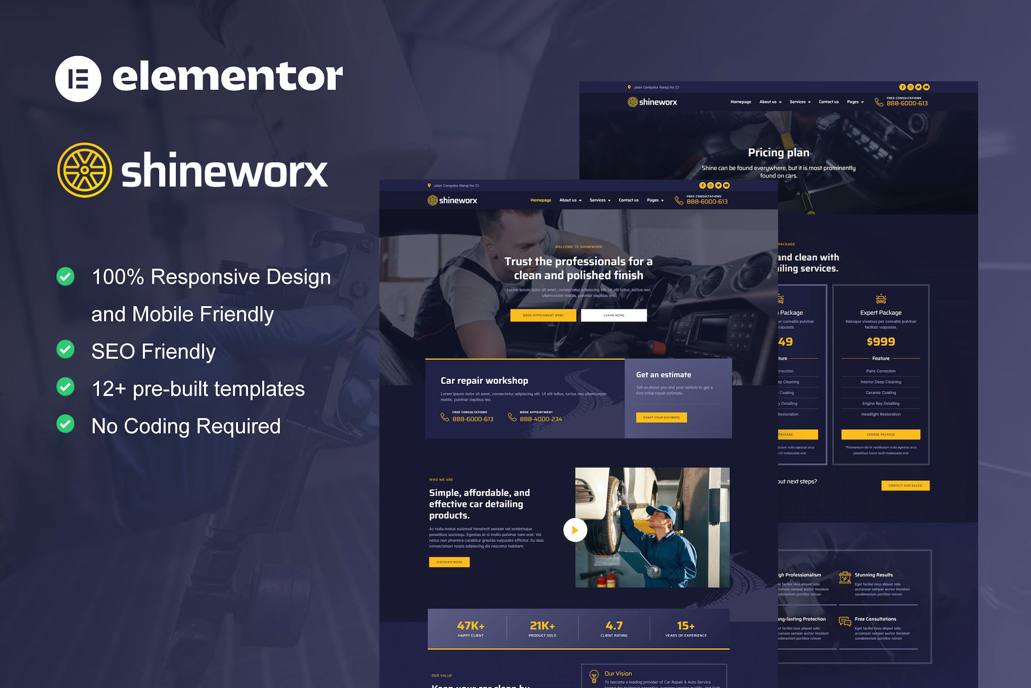 ShineWorx – Car Detailing Service & Car Repair Elementor Pro Template Kit
