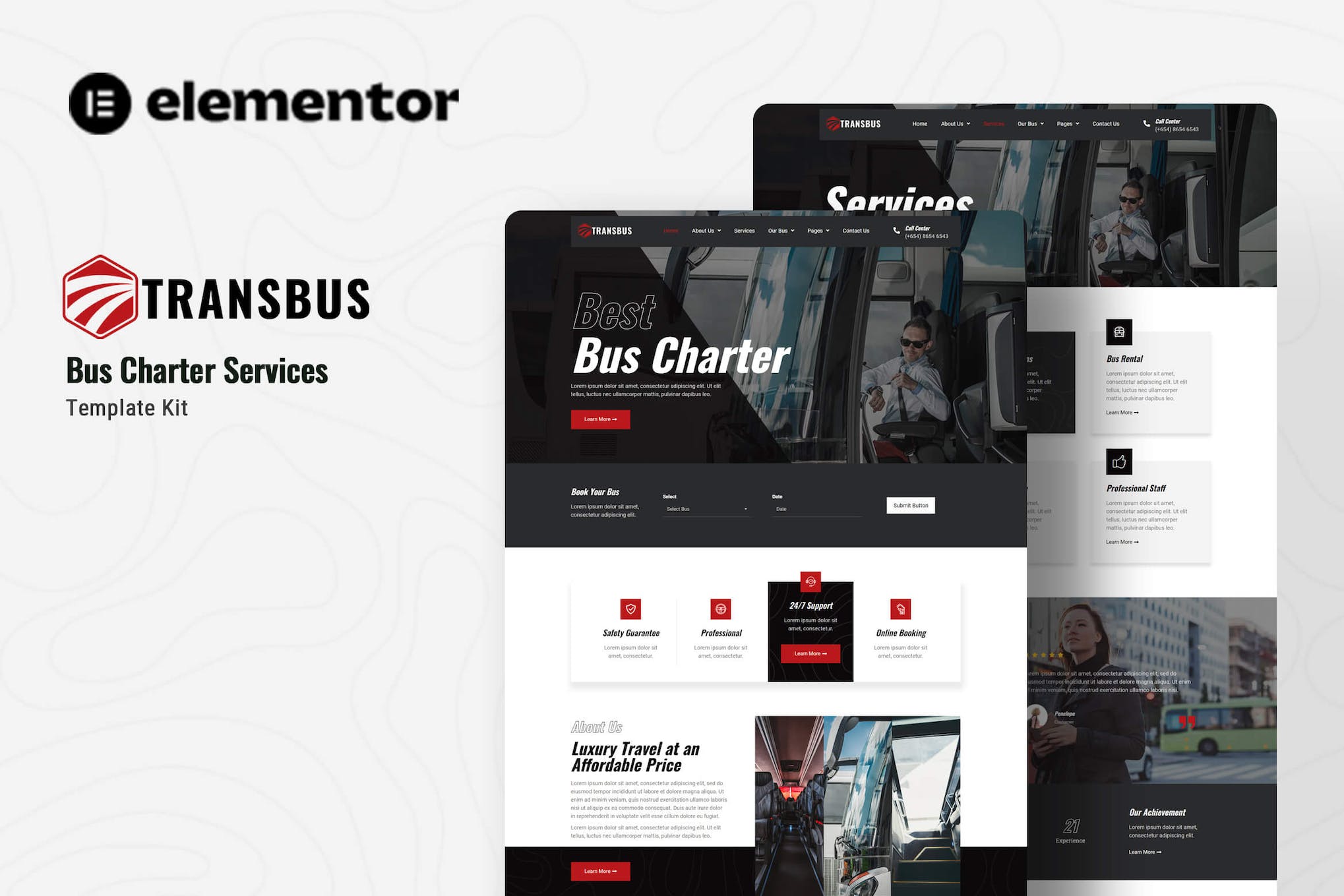 Transbus – Bus Charter Service Elementor Template Kit