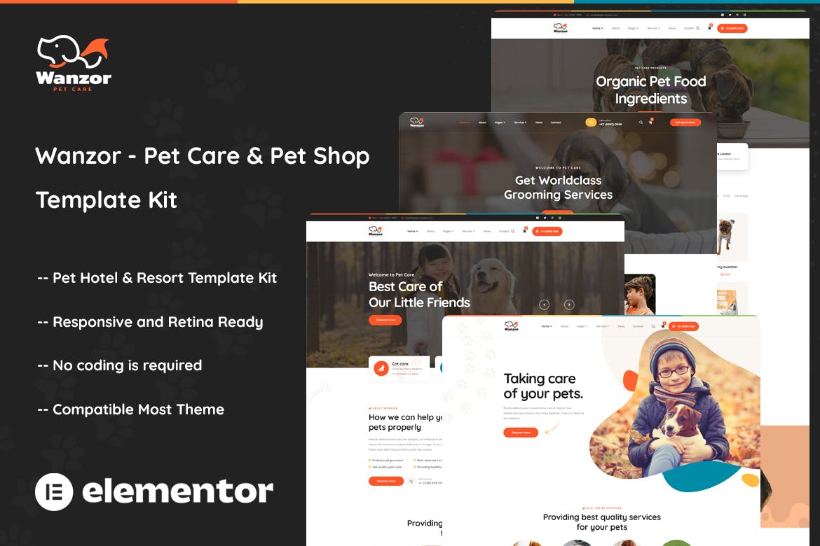 Wanzor – Pet Care & Pet Shop Elementor Pro Template Kit