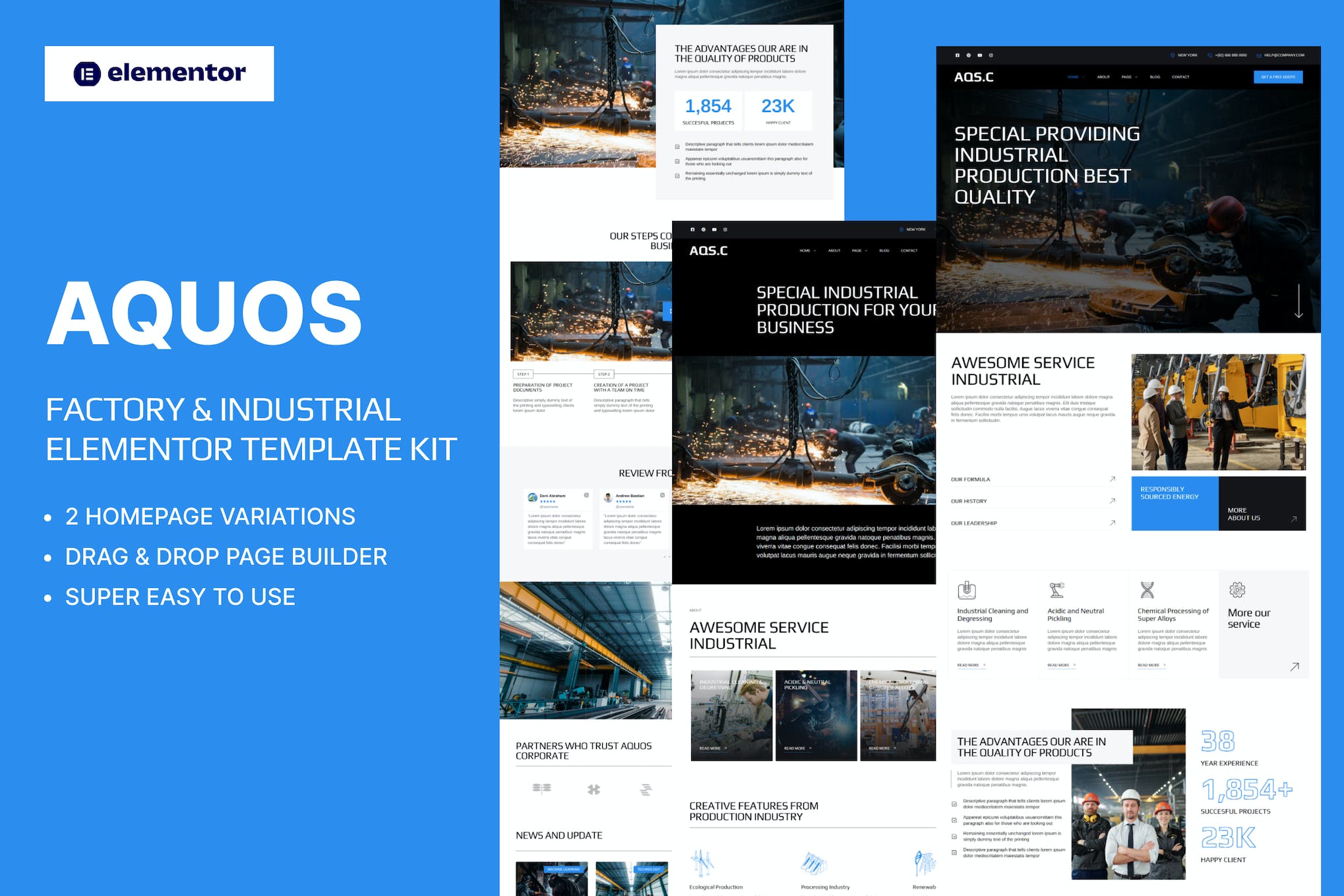 Aquos – Factory & Industrial Elementor Template Kit