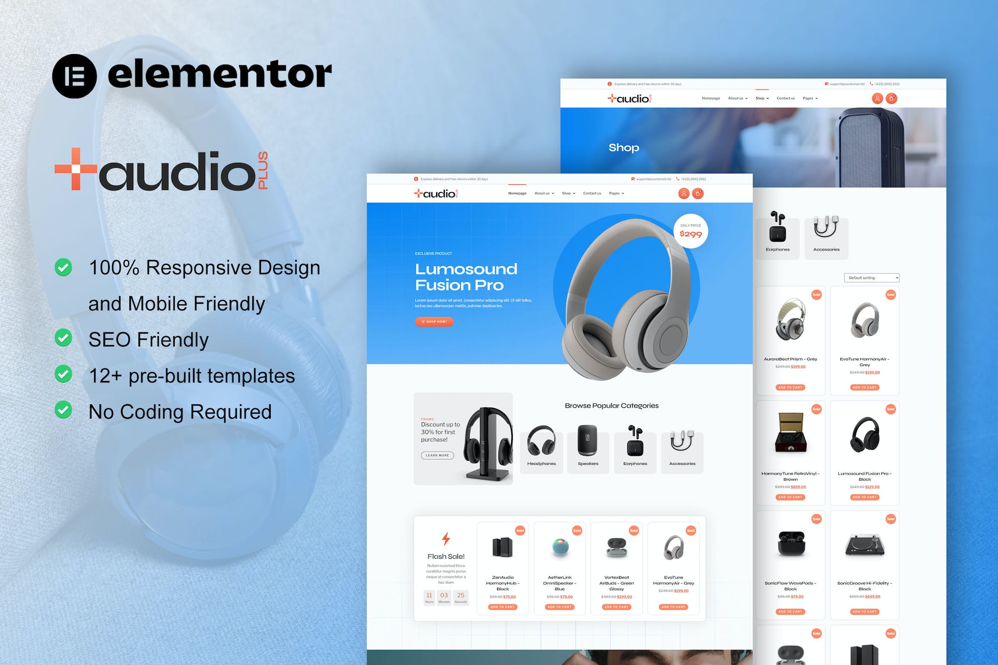 AudioPlus – Audio Store WooCommerce Elementor Template Kit