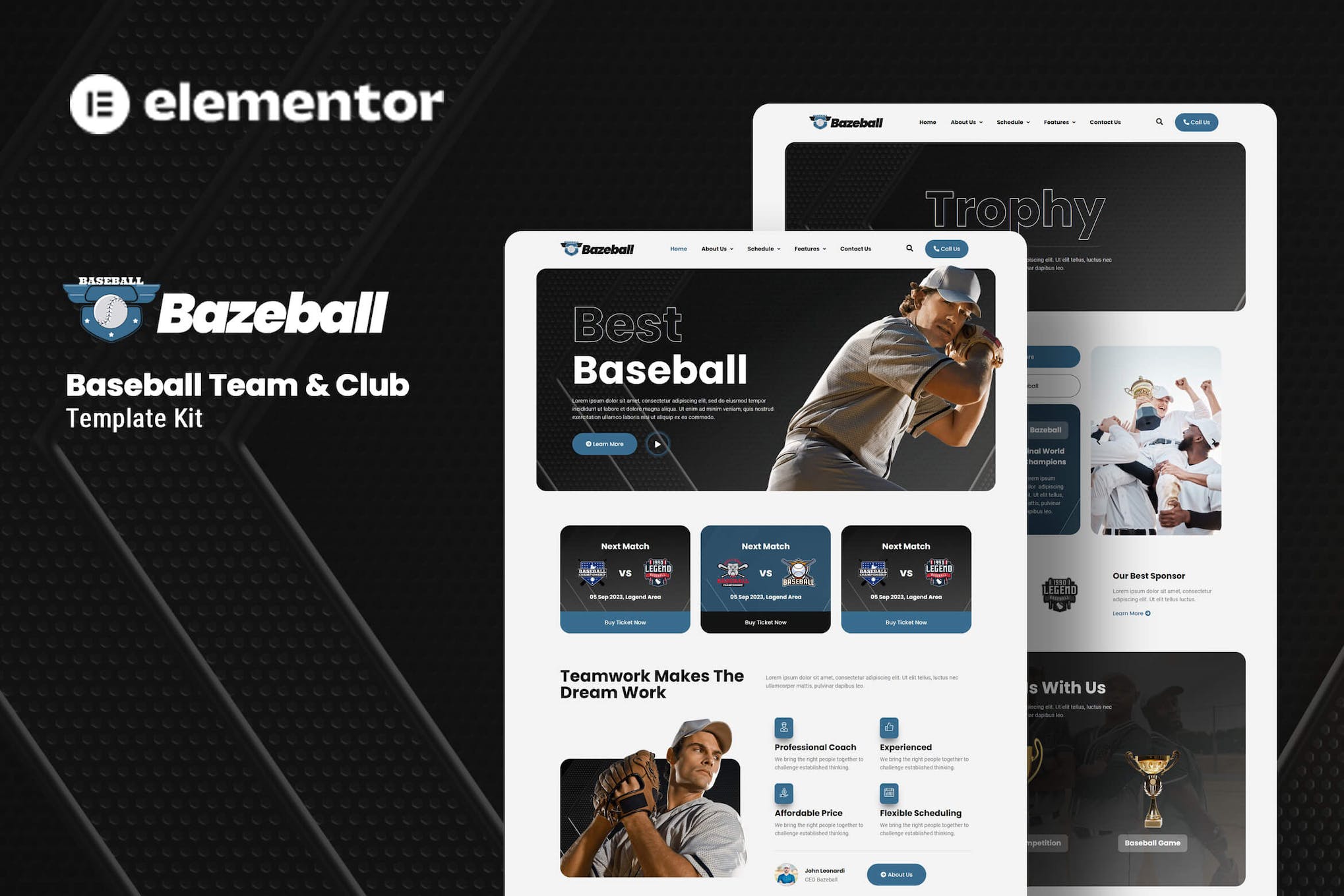 Bazeball – Sports Team Elementor Template Kit