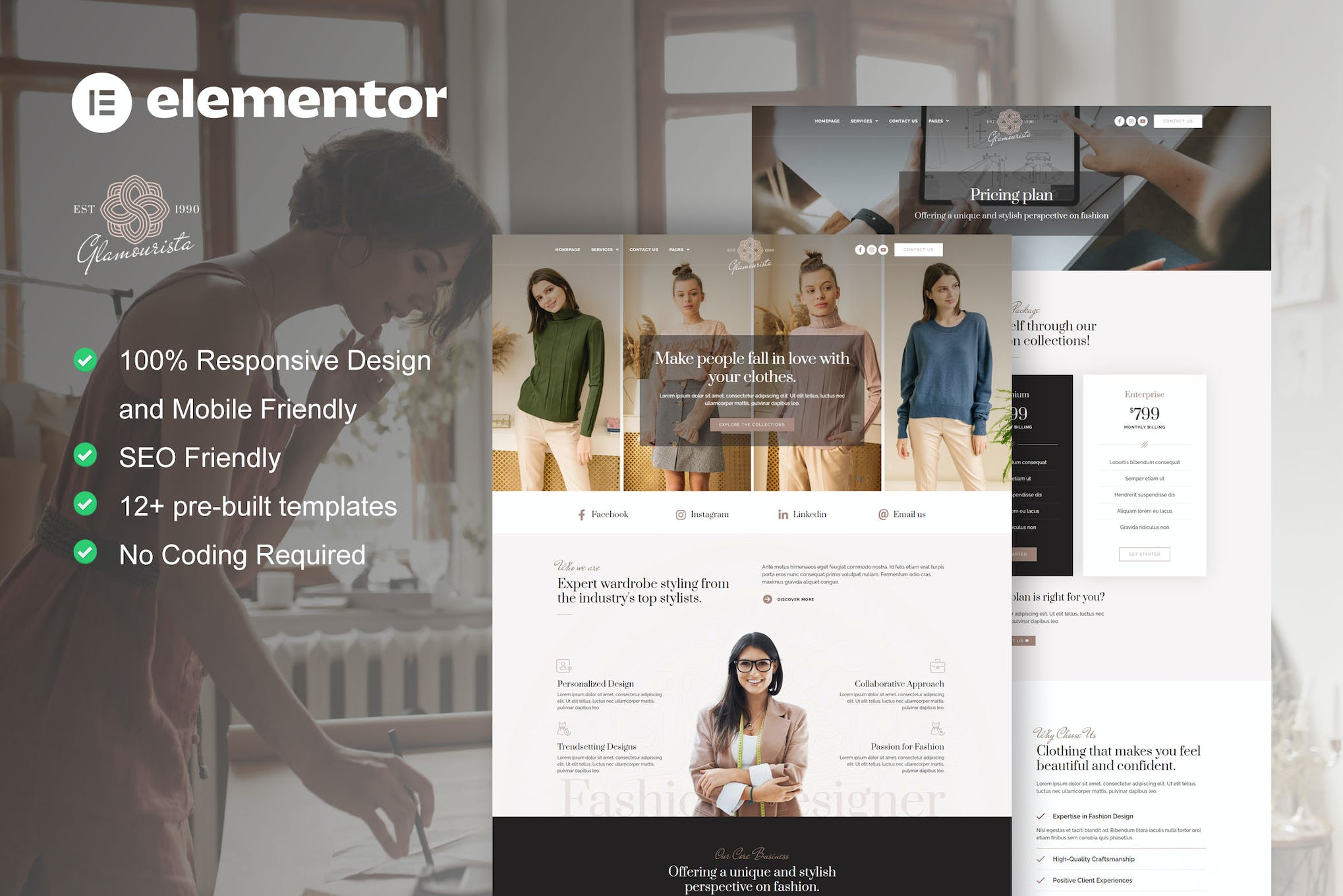 Glamourista – Fashion Designer Elementor Template Kit