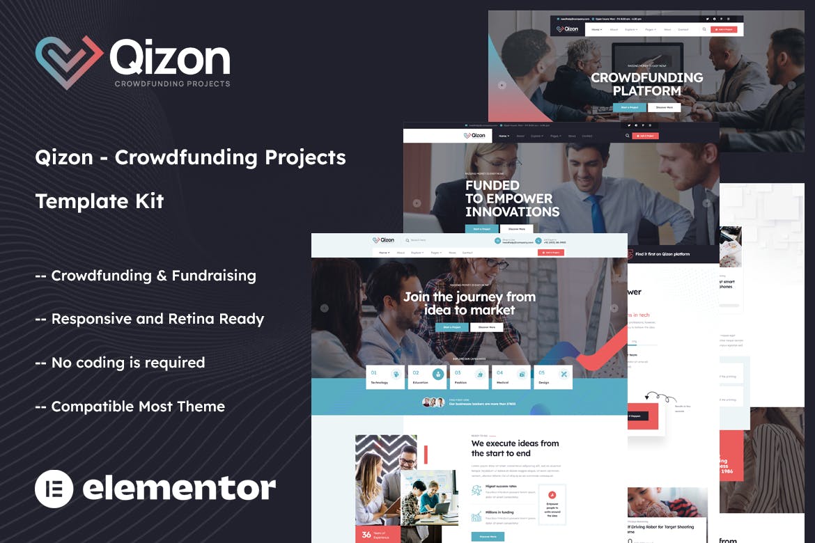 Qizon – Crowdfunding Projects Elementor Template Kit