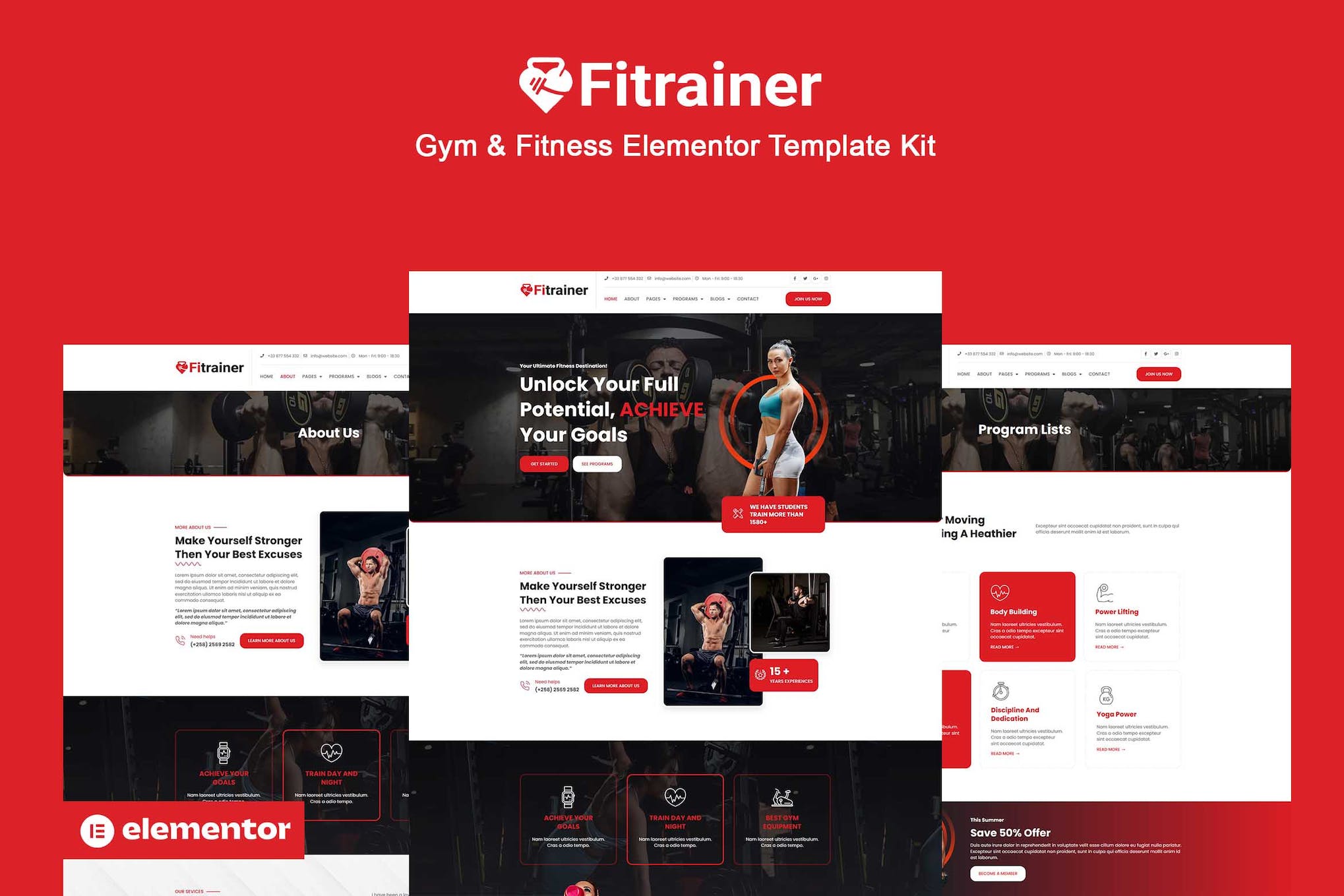 Fitrainer – Gym & Fitness Elementor Pro Template Kit