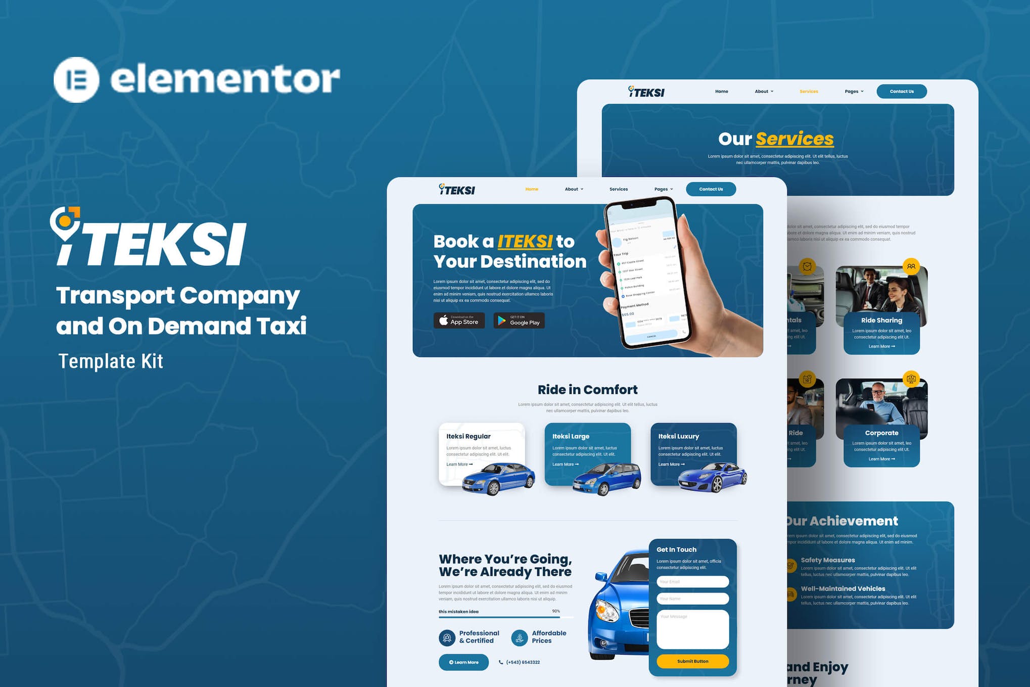 Iteksi – Transport Company & Taxi App Elementor Template Kit