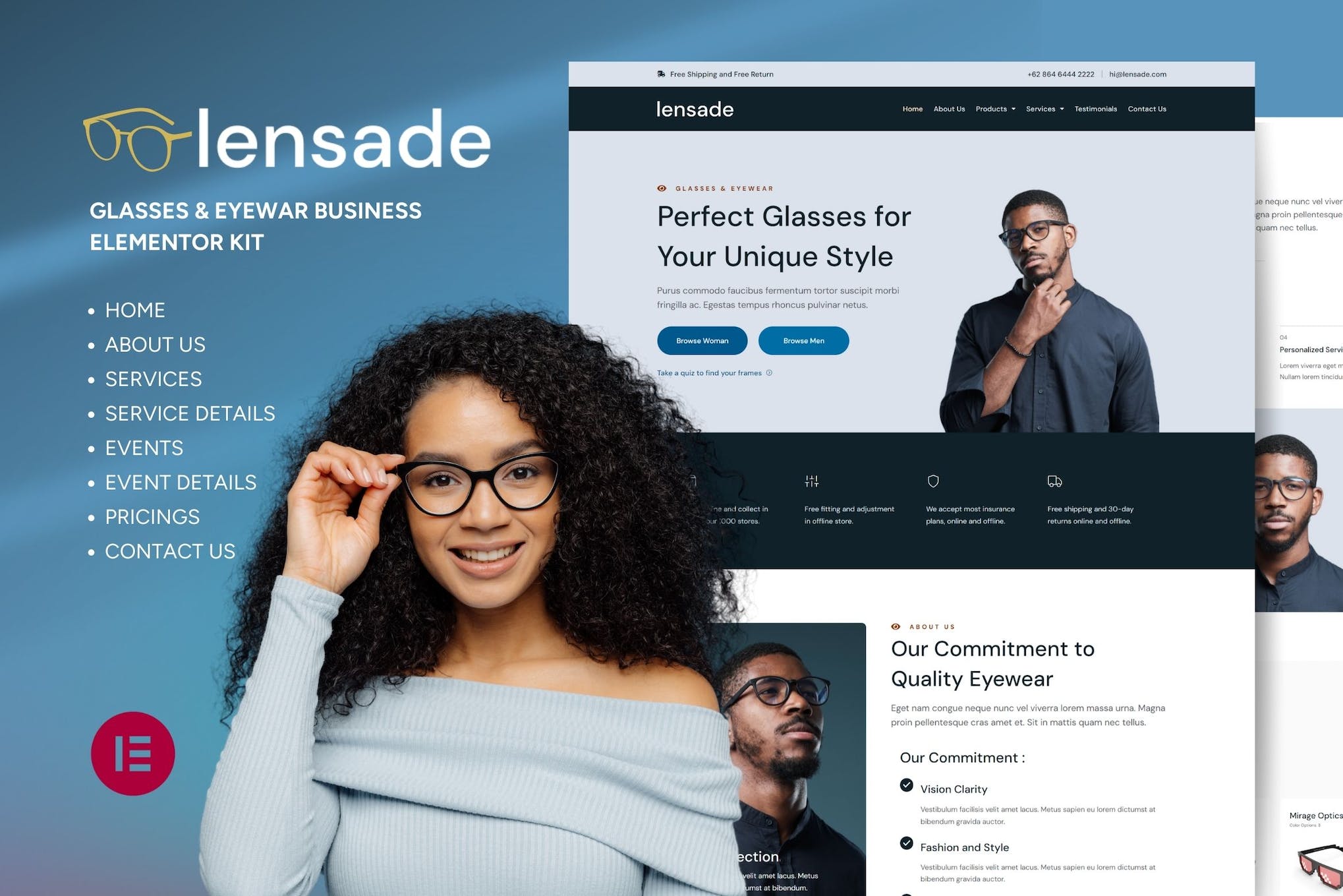 Lensade – Glasses & Eyewear Elementor Template Kit