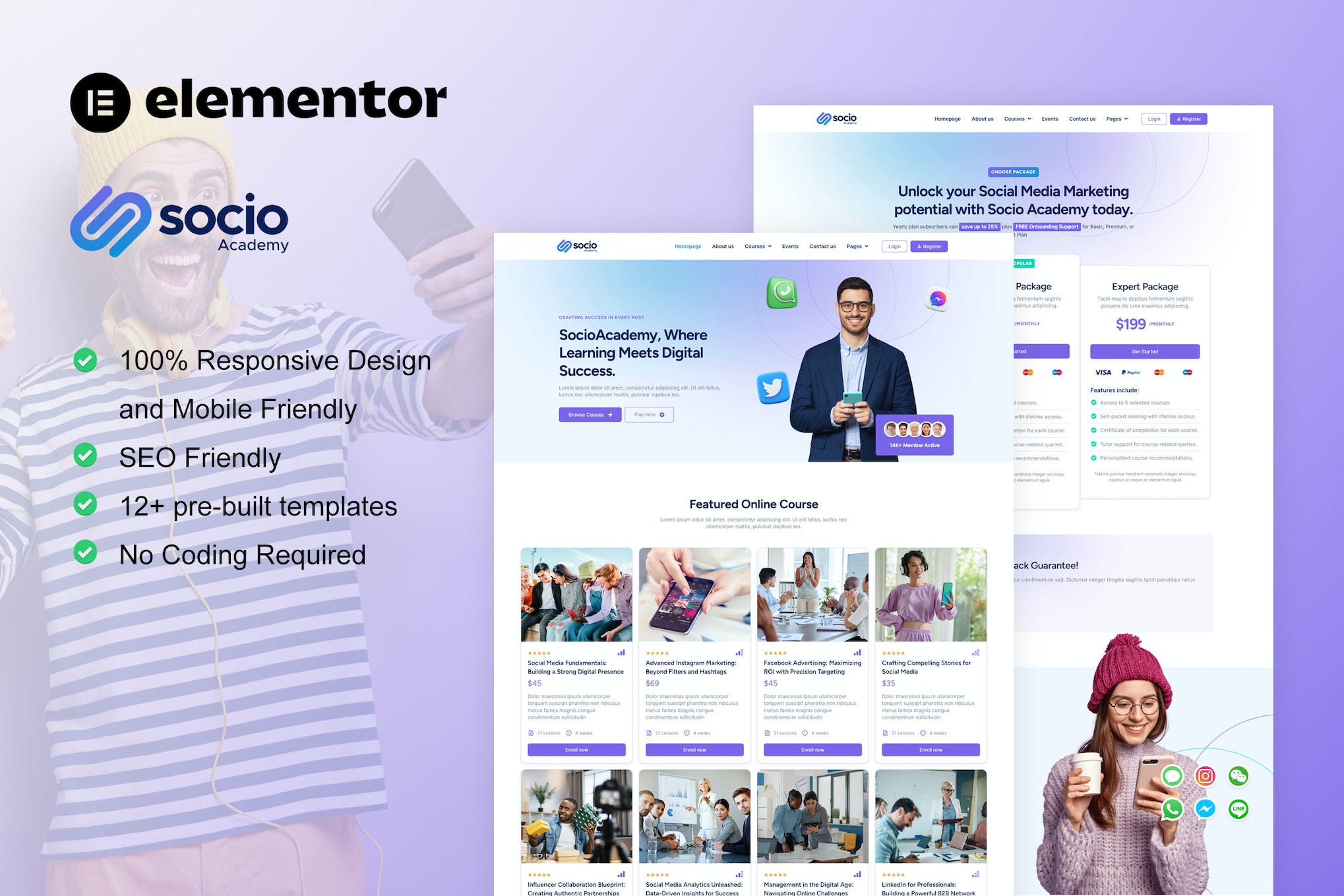 SocioAcademy – Social Media Management Course Elementor Template Kit