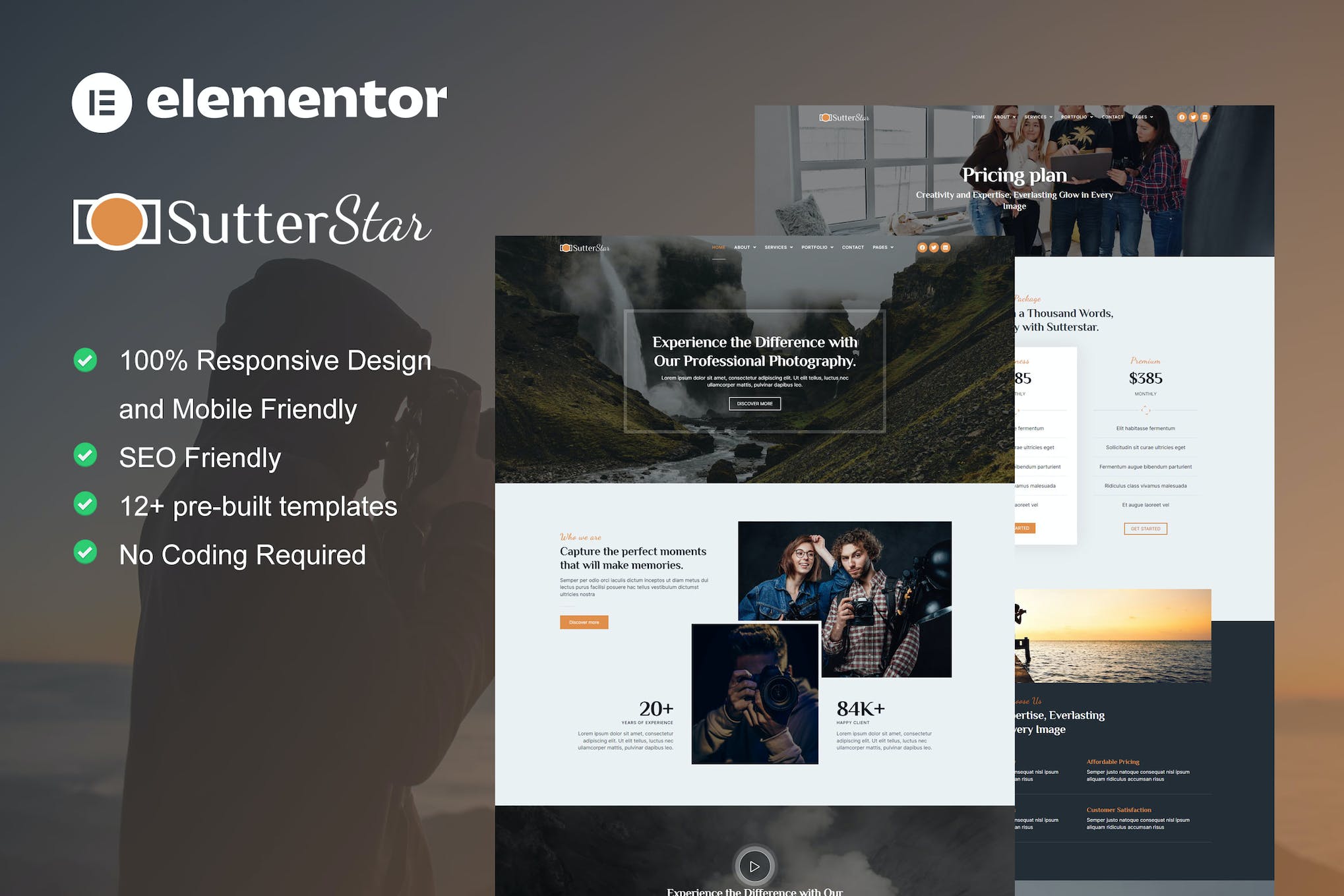 SutterStar – Photography Services & Portfolio Elementor Template Kit