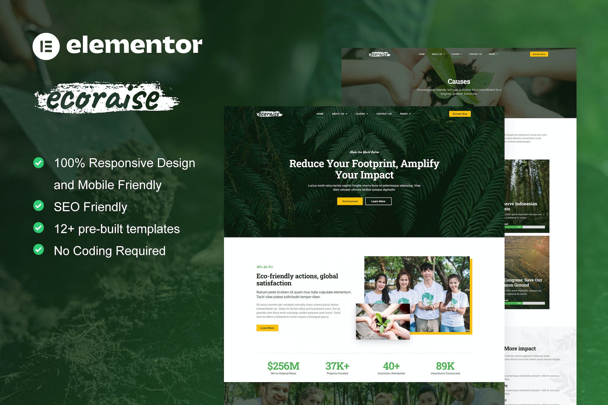 EcoRaise – Environmental Charity & Nonprofit Elementor Template Kit