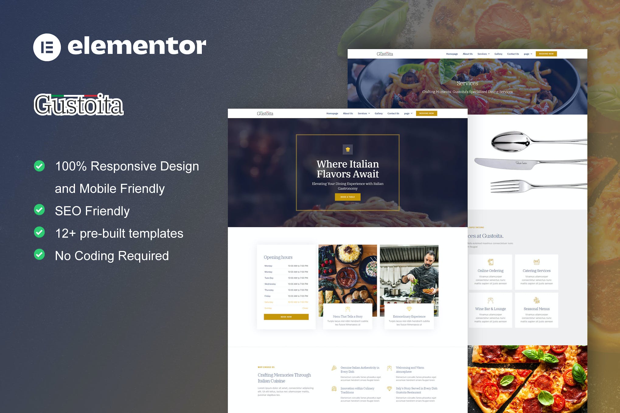 Gustoita – Italian Restaurant Elementor Template Kit