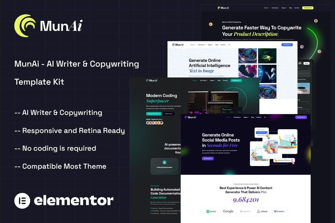 MunAi – AI Writer & Copywriting App Elementor Template Kit