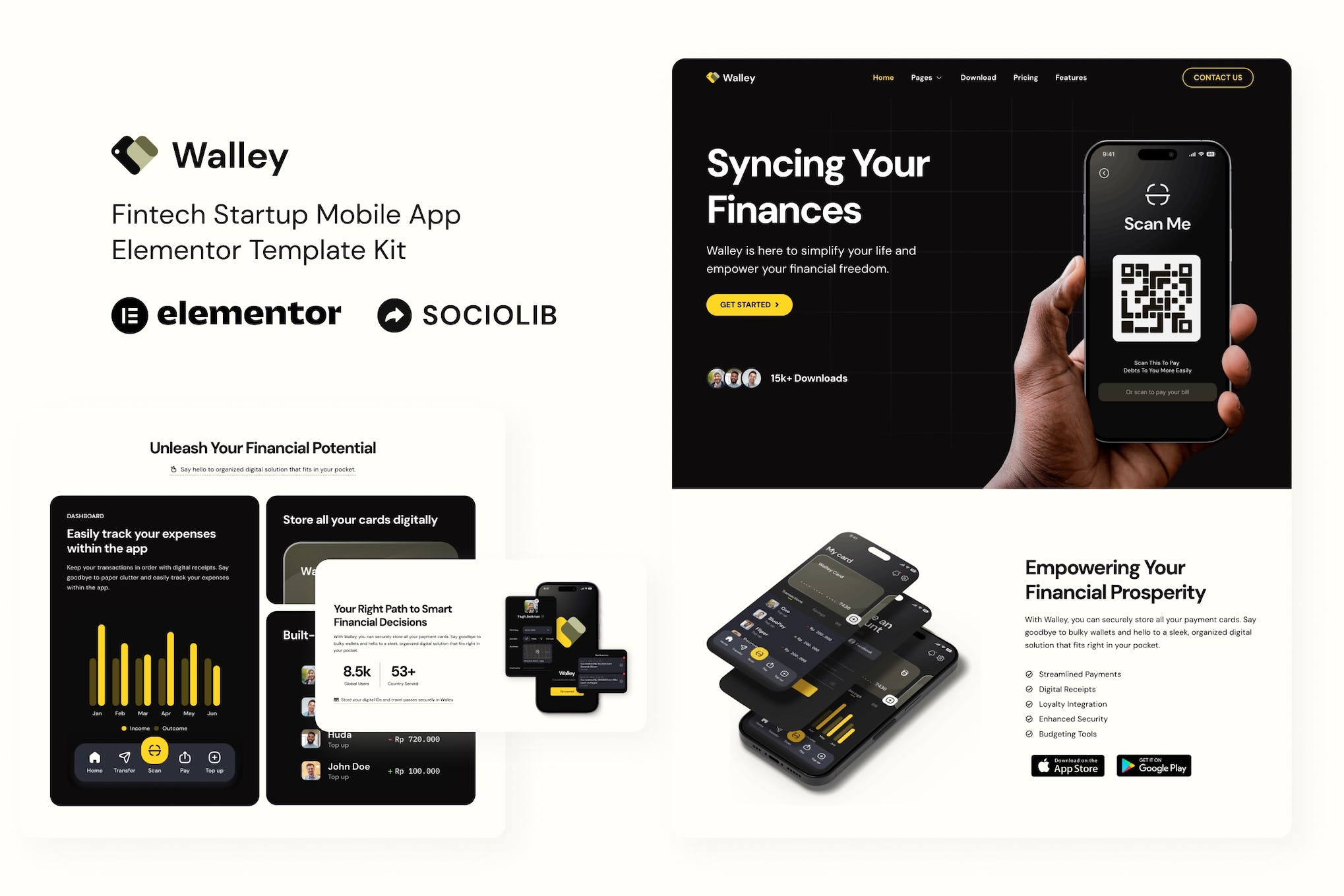 Walley – Fintech Startup Mobile App Elementor Template Kit