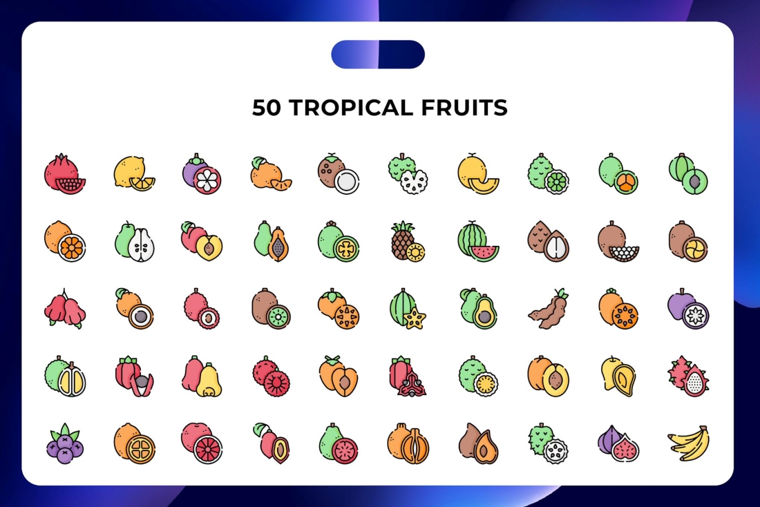 50 Tropical Fruits Icons