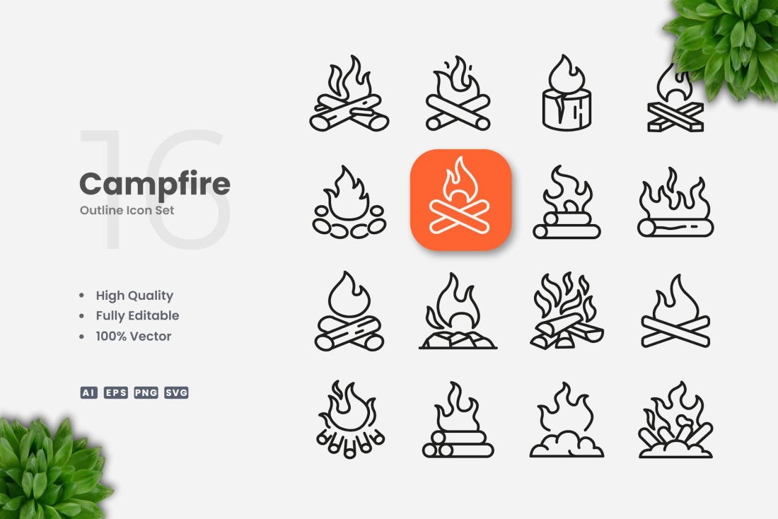 Campfire Outline Icons