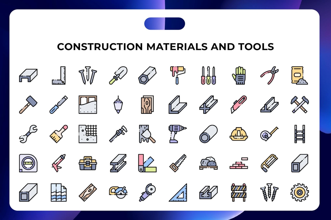 Construction Materials And Tools Icons