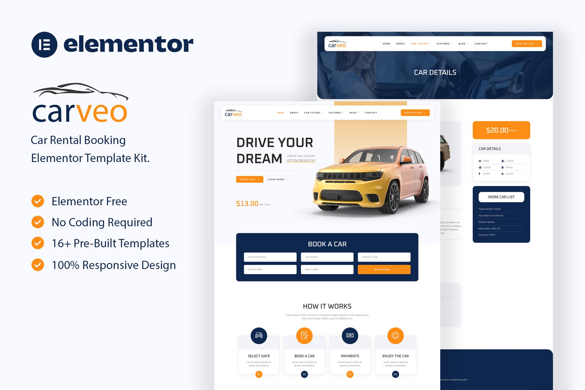 Carveo – Car Rental Elementor Template Kit