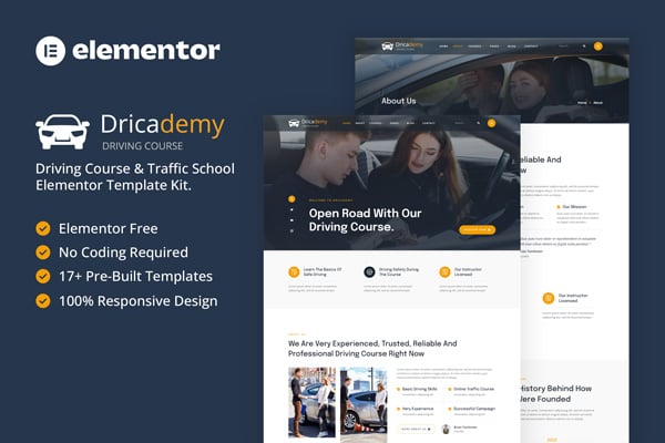 Dricademy – Driving Course & Traffic School Elementor Template Kit