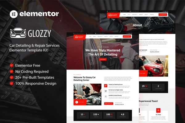 Glozzy – Car Detailing & Repair Service Elementor Template Kit