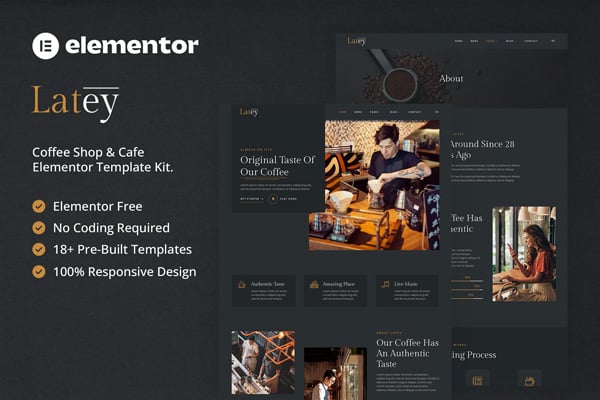 Latey – Coffee Shop & Cafe Elementor Template Kit