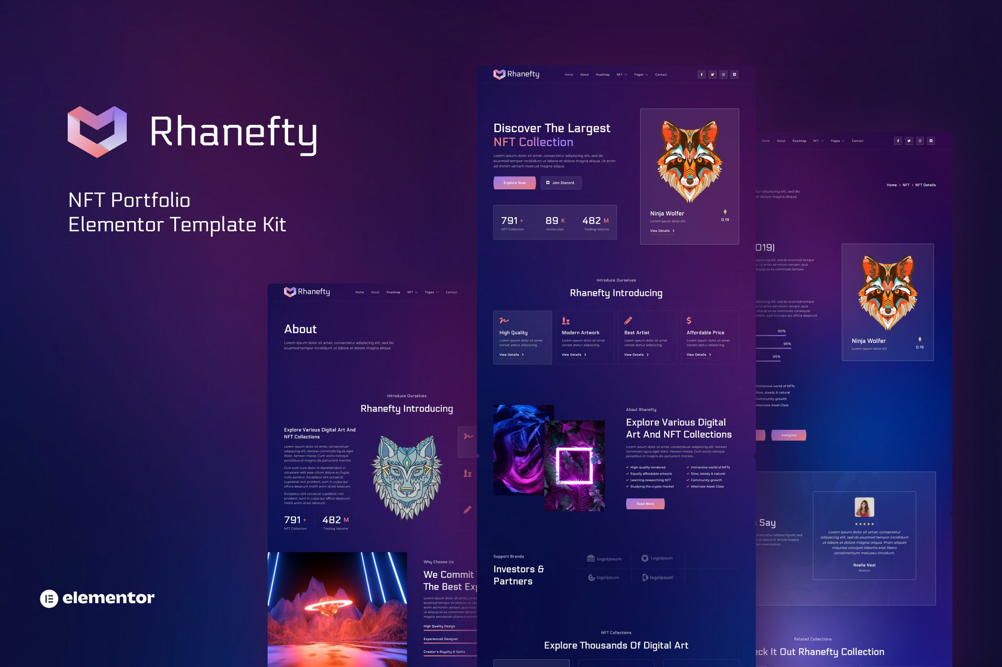 Rhanefty – NFT Portfolio Elementor Template Kit