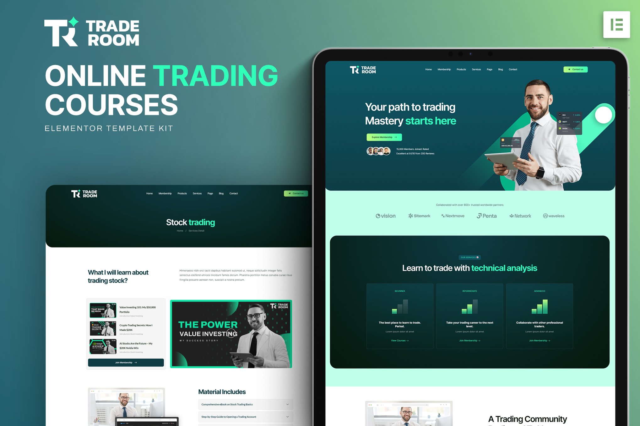 Traderoom – Online trading courses Elementor Template Kit