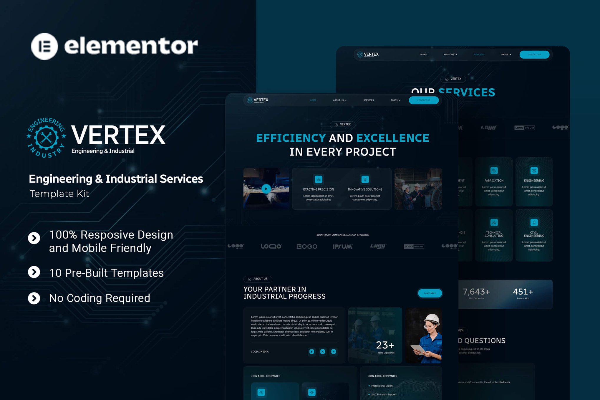 Vertex – Engineering & Industrial Services Elementor Template Kit