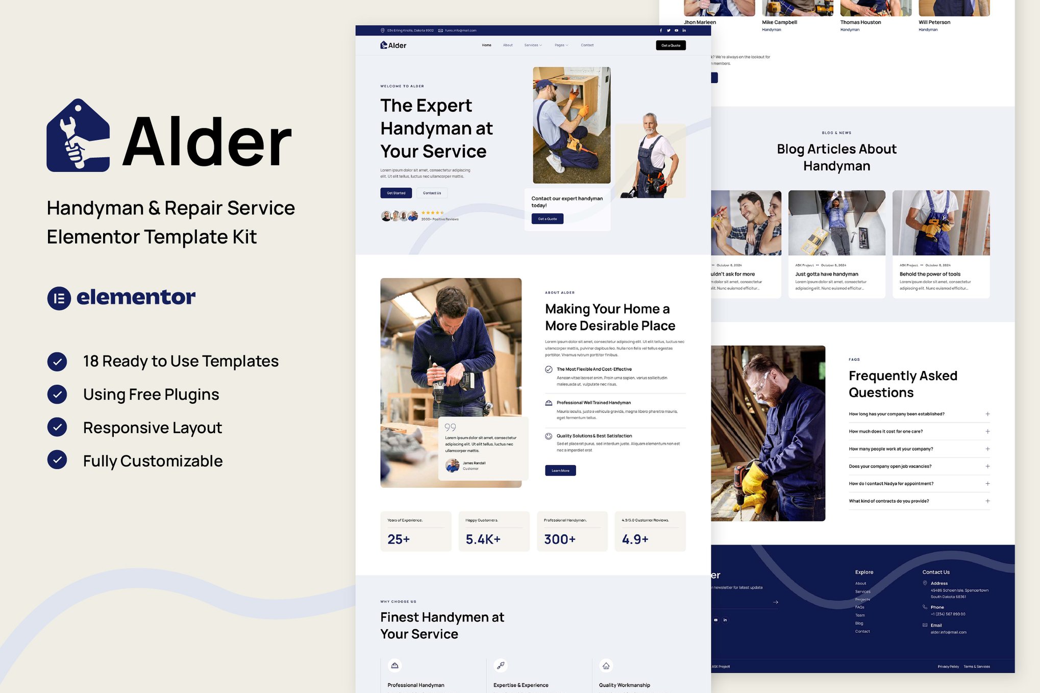 Alder – Handyman & Repair Service Elementor Template Kit