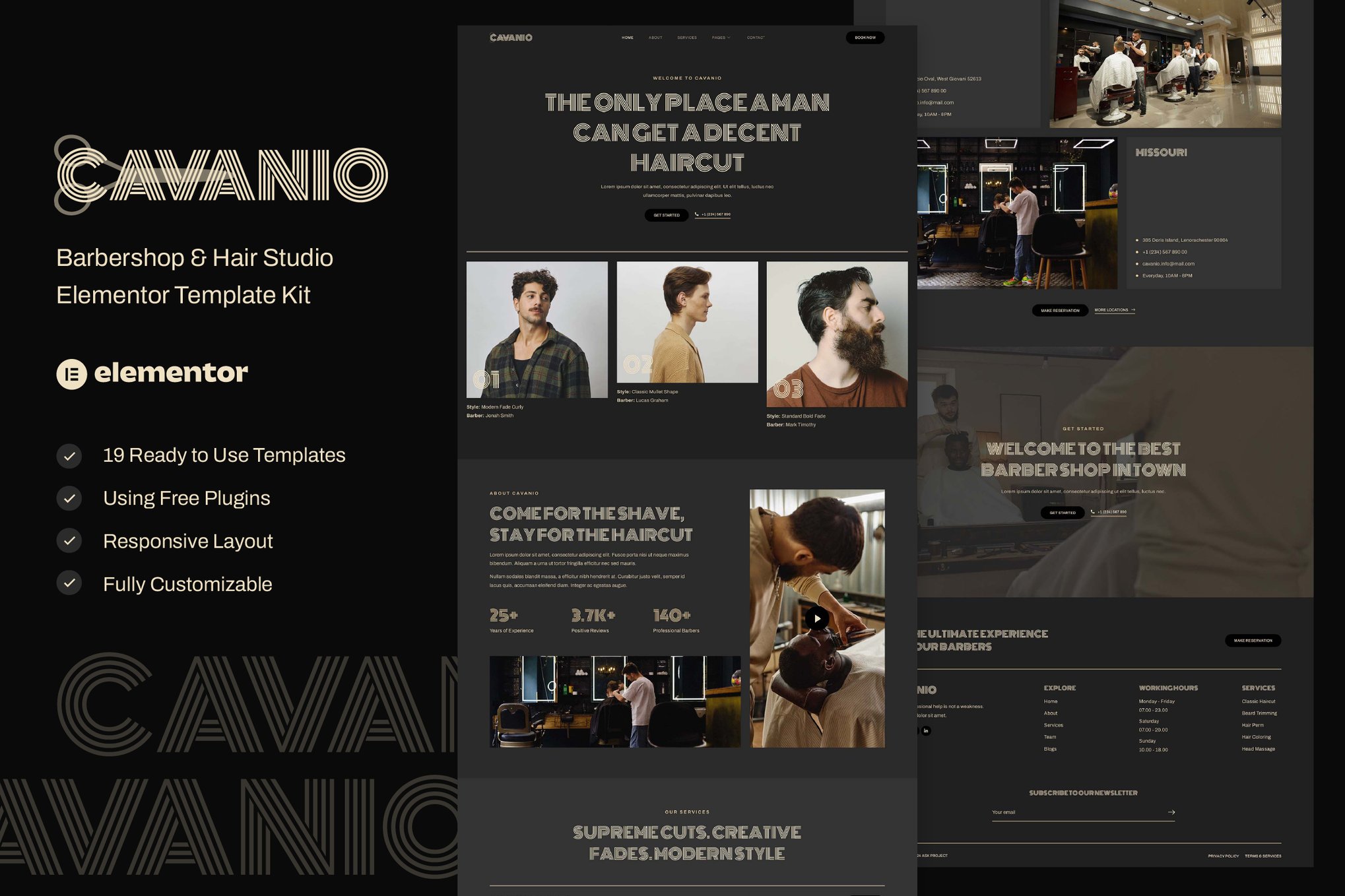 Cavanio – Barbershop & Hair Studio Elementor Template Kit