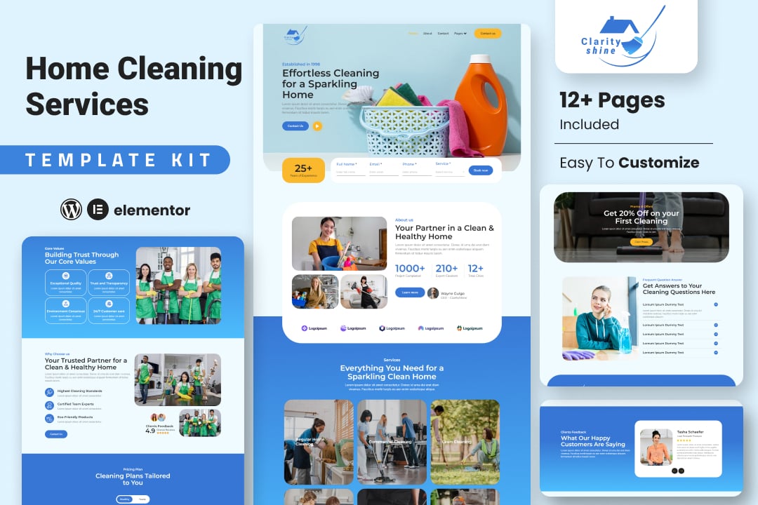 ClarityShine – Cleaning Service Company Elementor Template Kit