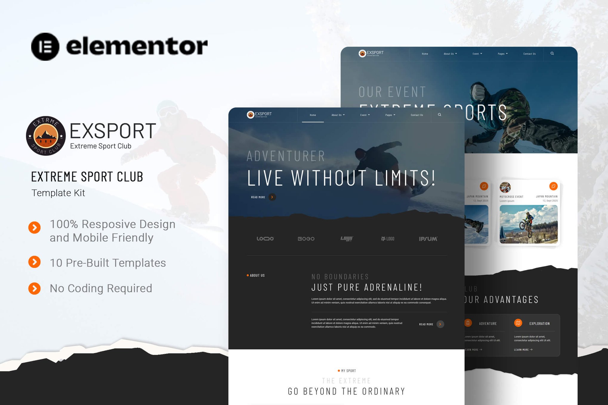 Exsport – Extreme Sport Club Elementor Template Kit