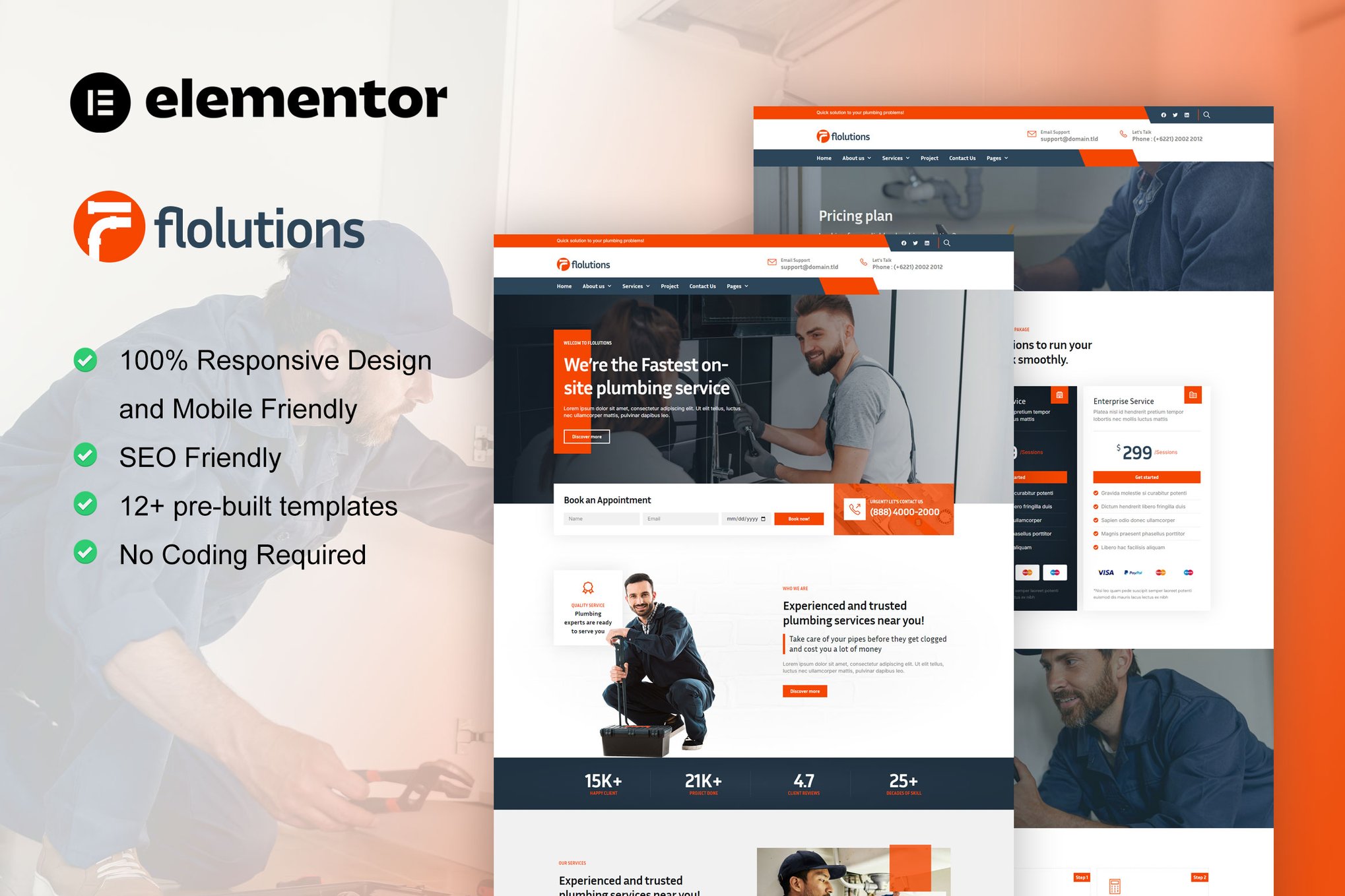 Flolution – Plumber & Repair Service Elementor Template Kit