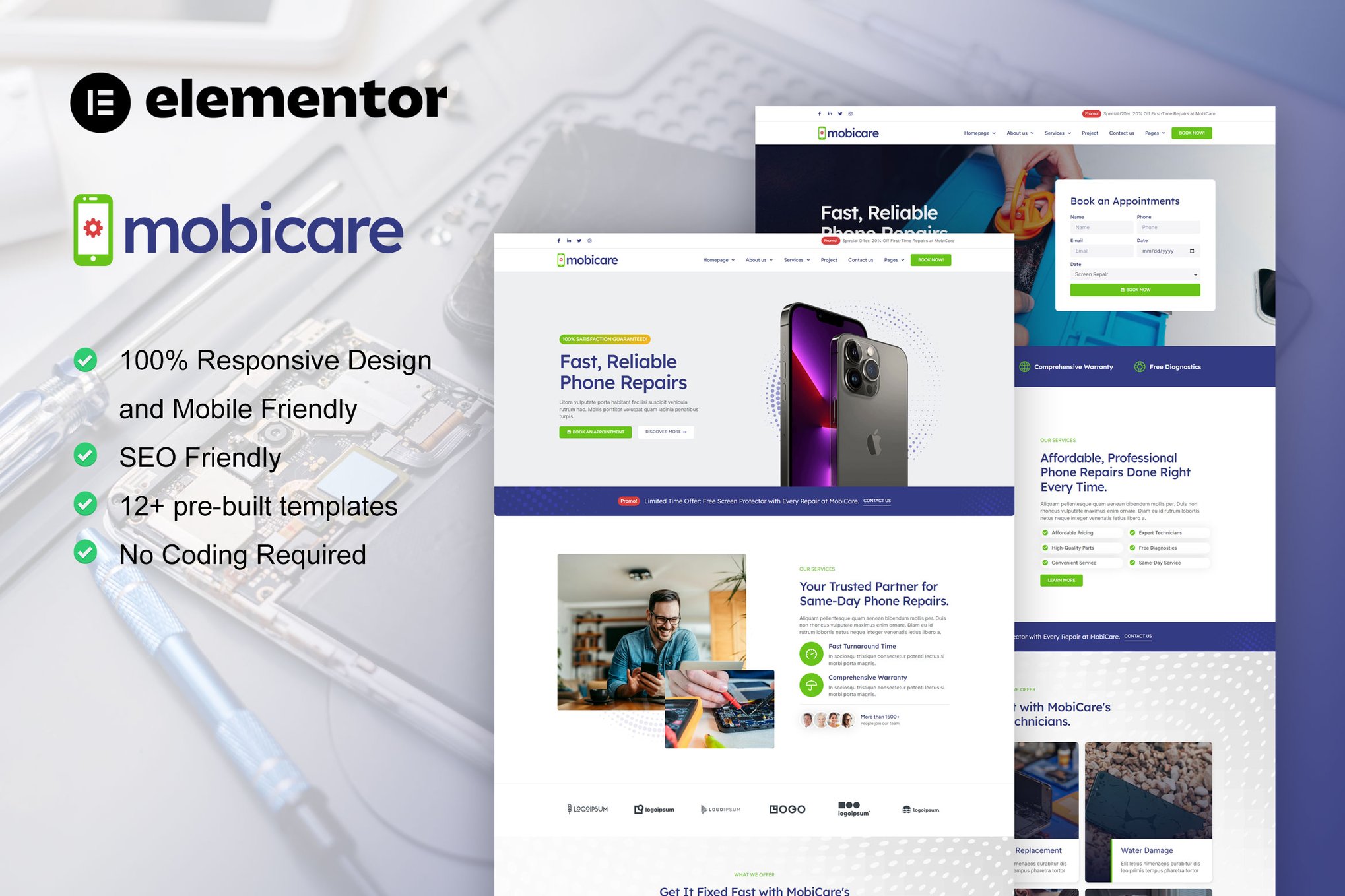 MobiCare – Mobile Phone & Computer Repair Elementor Pro Template Kit