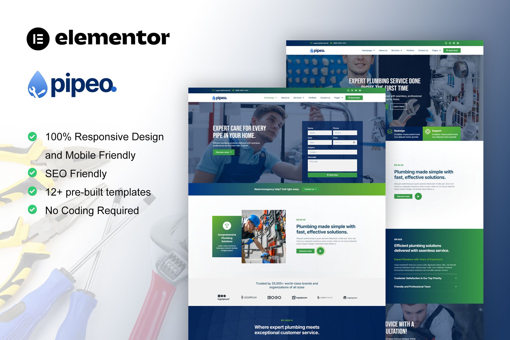 Pipeo – Plumbing Service Elementor Pro Template Kit