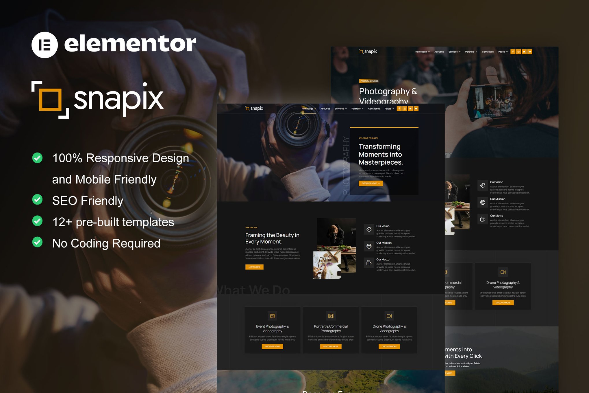 Snapix – Photography & Videography Services Elementor Template Kit