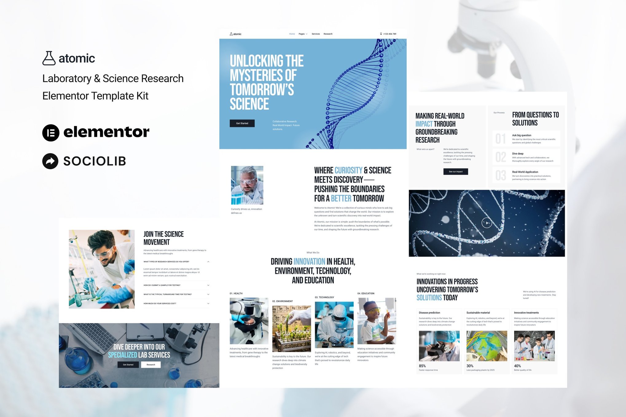 Atomic – Laboratory & Science Research Elementor Template Kit