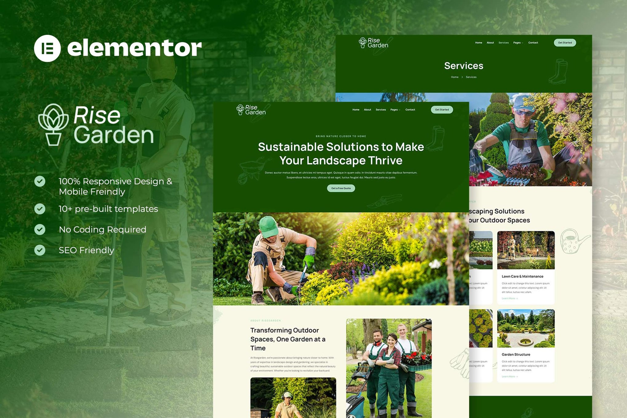 Risegarden – Landscape & Gardening Service Elementor Template Kit