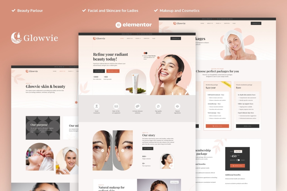 Glowvie - Beauty & Skincare Elementor Pro Template Kit