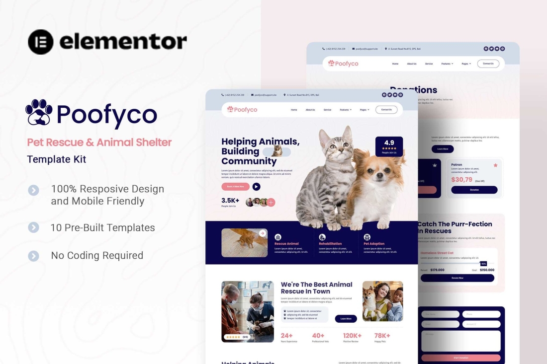 Poofyco - Pet Rescue & Animal Shelter Elementor Template Kit