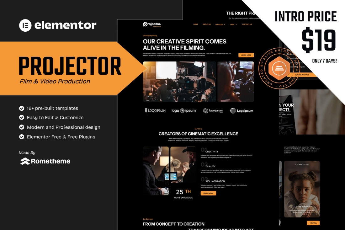 Projector - Film & Video Production Elementor Template Kit