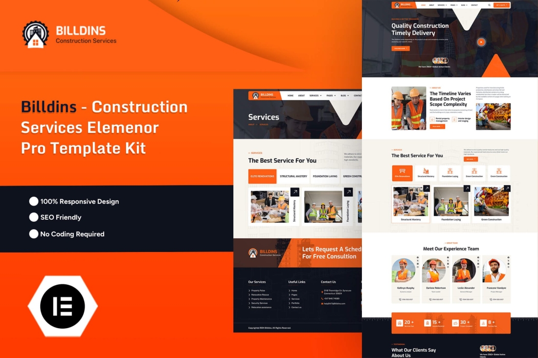 Billdins - Construction Services Elemenor Pro Template Kit