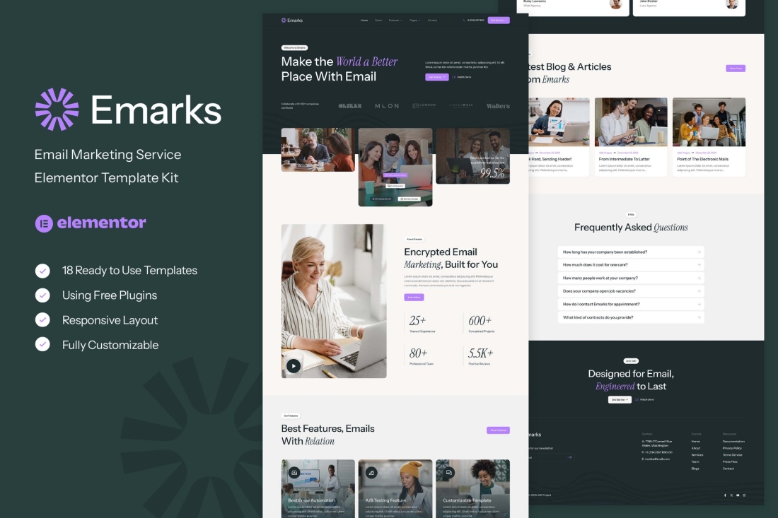 Emarks - Email Marketing Service Elementor Template Kit