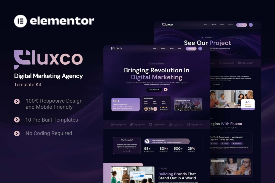 Fluxco - Digital Marketing Agency Elementor Template Kit