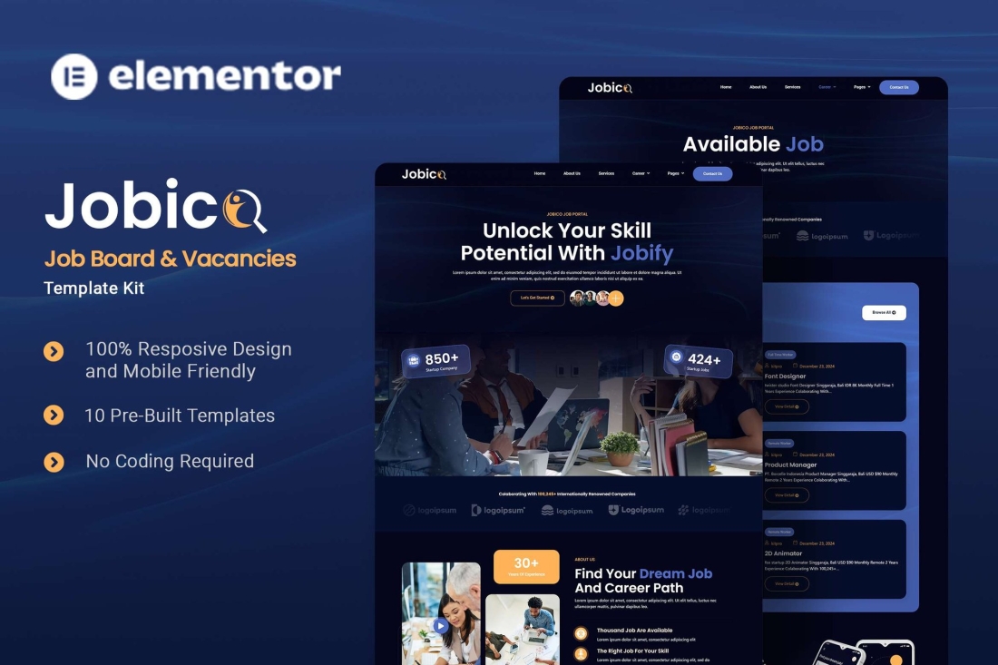 Jobico - Job Board & Vacancies Elementor Template Kit