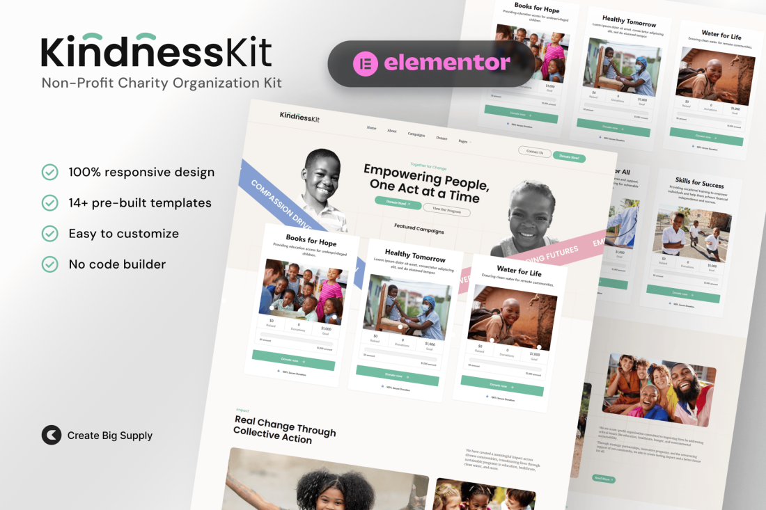 KindnessKit - Non-Profit & Charity Elementor Template Kit – Donation & Fundraising