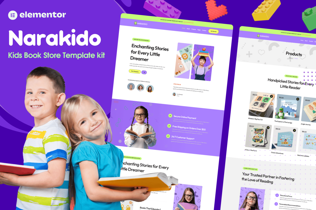 Narakido - Kids Bookstore Elementor Template Kit