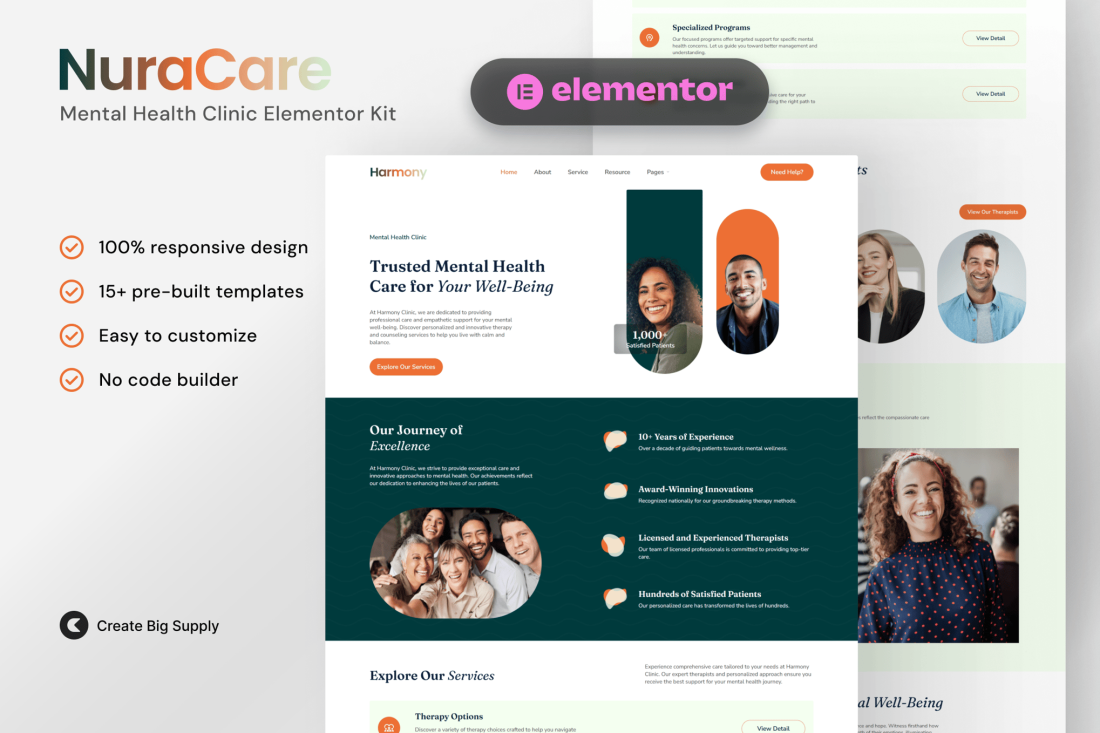 NuraCare - Mental Health Clinic Elementor Template Kit