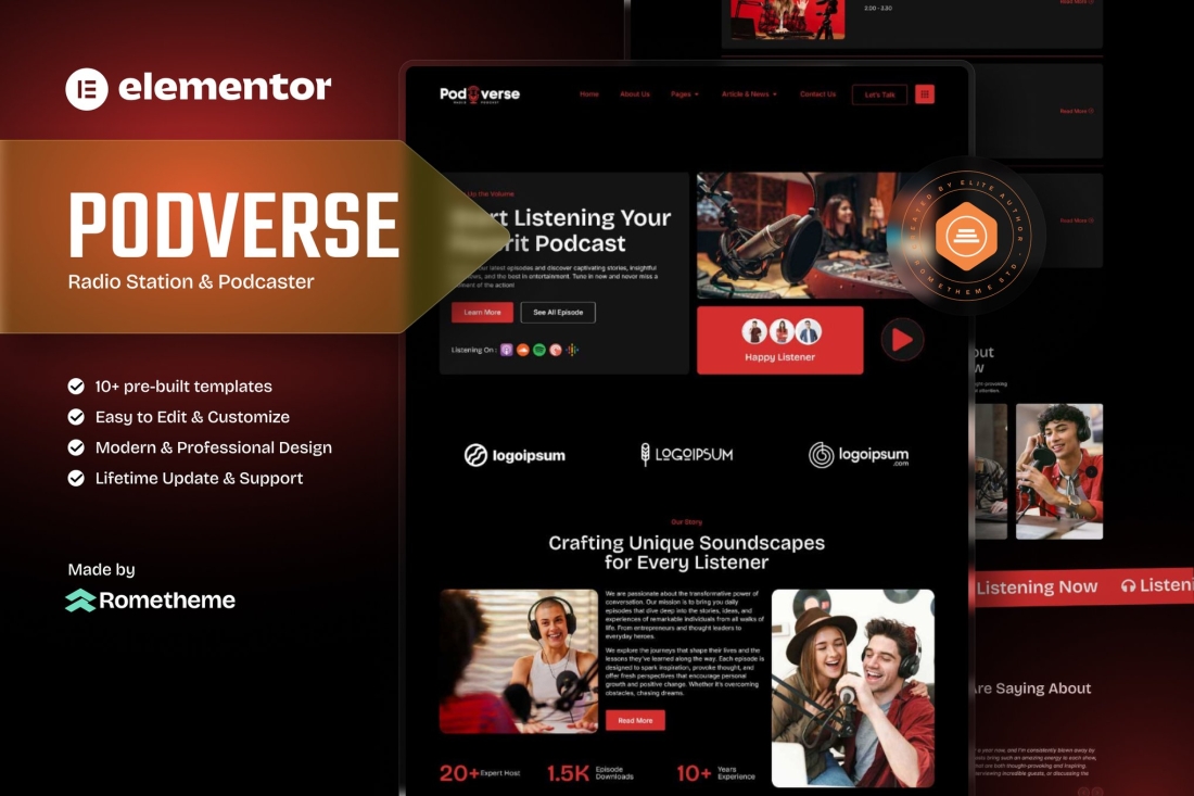 Podverse - Radio Station & Podcaster Elementor Template Kit