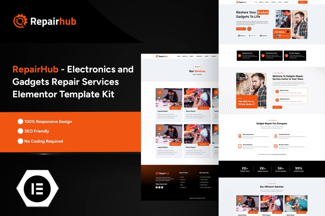 RepairHub - Electronics & Gadgets Repair Services Elementor Pro Template Kit