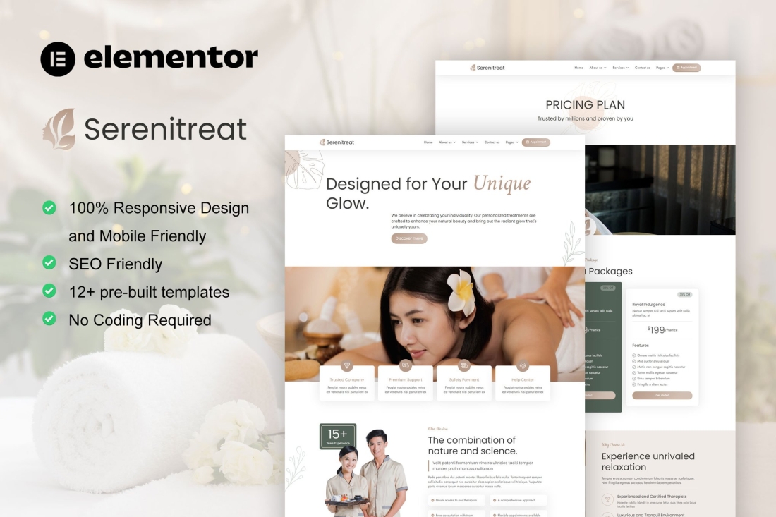 SereniTreat - Spa & Beauty Care Elementor Pro Template Kit